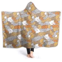 Cat Seamless Pattern Microfiber Hooded Blanket Sherpa Fleece Cartoon Wearable Cat Paw Thick Throw Blanket On Sofa Dropship