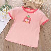 Girls T-shirts Cartoon Little Girls Fruit Printed Contrast Color Round Neck Bottoming Shirt Kids Clothing