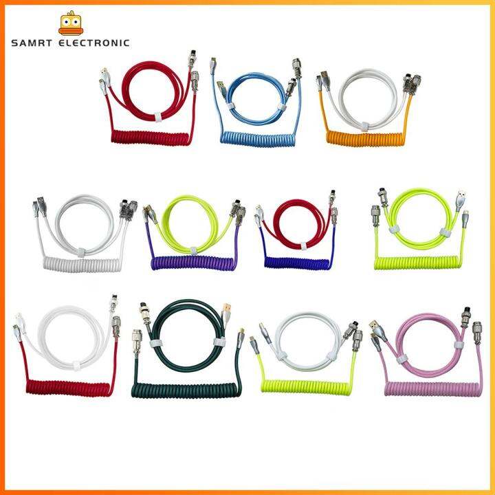 2 in 1 Spiral Coiled Wire Mechanical Keyboard Aviator Connector USBC