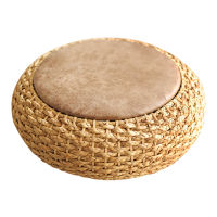 ที่ทันสมัยถักรอบ Pouf ออตโตมันอุจจาระ W หนัง PU ที่นั่ง Pad ชั้นโยคะการทำสมาธิเบาะฟาง Rusitc เสื่อทาทามิ Pouf เฟอร์นิเจอร์