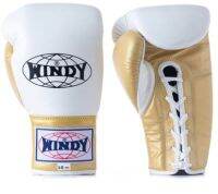 Windy lace up Gloves White gold  12,14,16 oz Genuine Leather Limited edition MMA K1นวมเชือก วินดี้สปอร์ต สีขาว-ทอง ทำจากหนังแท้ เมจิกเทป