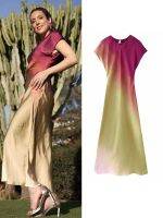 【YF】 TRAF Women New Fashion Tie-Dyed Long Dresses 2023 Spring Summer Elegant Sleeveless Folds Sweet Vestidos High Street Outwear