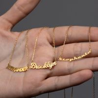 Custom Curved Name Necklace Women Girl Stainless Steel Cursive Style Nameplate Gold Color Necklace Best Friends Gifts