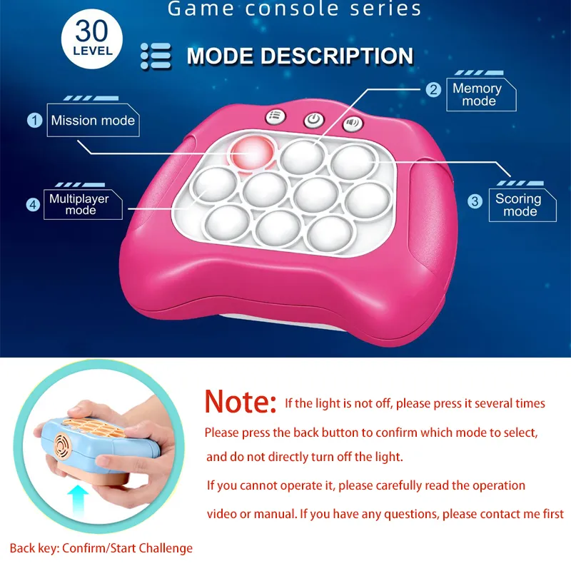 Gamepad Pop It PRO The Light-Up Pattern Popping Game Fidget Anti Stress  Toys Electric Pop Quick Push Bubbles Game Console Series Toy