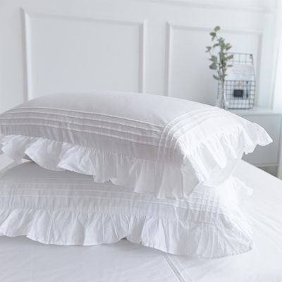❧ 2PC Ins 100 Cotton Pillowcase Lotus Leaf Pillow Cover Princess Girl Dormitory White Ruffle Sleep Pillowcases Bedding Home Decor