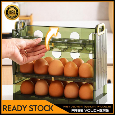 ที่ใส่ไข่3ชั้นชั้นชั้นเก็บไข่แบบฝาพับสำหรับห้องครัวกล่องจัดระเบียบตู้เย็นโปร่งใสถาดใส่ไข่