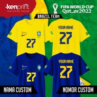 เสื้อยืด ลายกราฟฟิก Brazil TEAM HOME AWAY | ลูกโลก: QATAR 2022 | เสื้อเจอร์ซีย์ | ไม่เป็นทางการ | ผ้าฝ้าย 30 พรีเมี่ยม - เด็กทารกวัยรุ่นและผู้ใหญ่