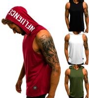 Mens Cotton Sleeveless Hoodie Bodybuilding Workout Tank Tops Muscle Fitness Shirts Male Jackets Top