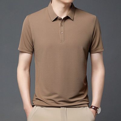 HOT11★BROWON Summer T Shirt for Men Clothes Fashion Turn-Down Collar Solid Men T-Shirt 2023 Cal Work Daily Thin Short Sleeve Tshirt