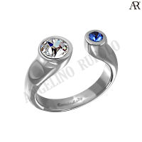 ANGELINO RUFOLO Ring ดีไซน์ White &amp; Dark Blue Crystal แหวนผู้ชาย Stainless Steel 316L(สแตนเลสสตีล)คุณภาพเยี่ยม สีเงิน ประดับตกแต่งด้วย คริสตัลสีน้ำเงิน