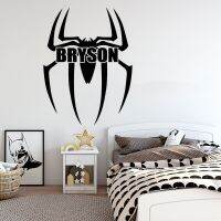 (สติ๊กเกอร์และรูปลอกติดผนัง) Nama Kustom Spider Stiker Dinding Kamar Anak Dekorasi Rumah Pribadi Tanda โปสเตอร์สติ๊กเกอร์ไวนิล Dinding Hadiah Seni Andekor