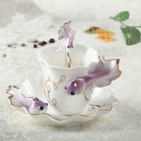 Goldfish Enamel Coffee Cup Porcelain Cups suit creative wedding present ceramic cup European bone china cup coffee mug