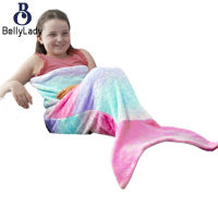 Kids Double Layer Flannel Blanket Gradient Mermaid Tail Shark Tail Blanket Sleeping Bag For Boys Girls【fast】