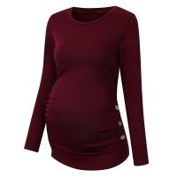 Women Maternity Blouse Pregnancy Clothes Long Sleeve Shirt Side Ruched Casual Classic Tunic Maternity Tops T-shirt