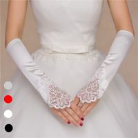 ◑ﺴ✚ Women Fingerless Bridal Gloves Elegant Beading Sequins Elbow Length White Ivory Red Wedding Accessories Wholesale