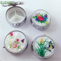 【YF】 1pc Metal Pill Box With Mirror Weekly Travel Medicine Holder Tablet Storage Case Flower Print Organizer For Business