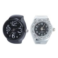 1Pcs Arabic Number Quartz Finger Ring Watch 0.87 Inch &amp; 1Pcs Crystal Ring Clock Quartz Ring Alloy Unisex Black Watch