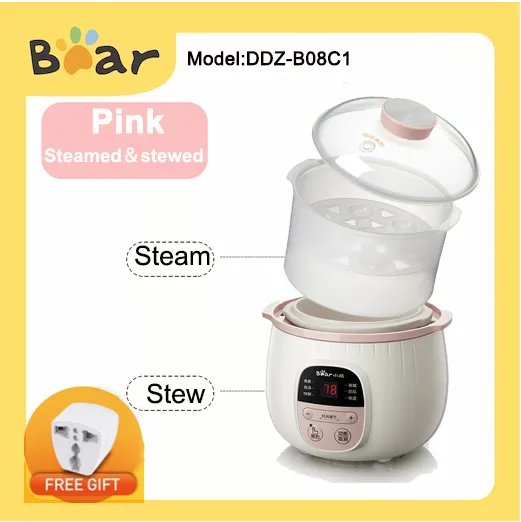 Original Bear Electric Slow Cooker Double Inner 0.8L MultiFunction