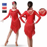 ▩□ 2021 New Sexy Latin Dance Dress Women Mesh Sequin Fringe Competition Ballroom Tango Samba Rumba Salsa Latin Dress