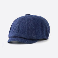 2022 Spring and Autumn Denim Wash Octagonal Hat Mens and Womens British Style Newspaper Cap Men Woman Beret 55-59cm