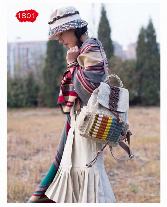 กระเป๋าสะพายหลังของผู้หญิง39-s-กระเป๋าสะพายไหล่สูงลายปักสีสันแห่งชาติ2022