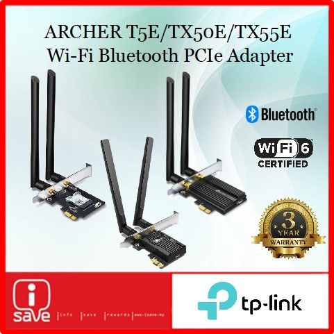 TP-Link Archer T5E / Archer TX50E / Archer TX55E AX3000 Wi-Fi 6 Bluetooth  4.2 / 5.0 / 5.2 PCIe Adapter