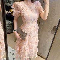 【HOT】✜ Pink Embroidery Female Sleeve Waist Ruffle Dresses Woman 2023