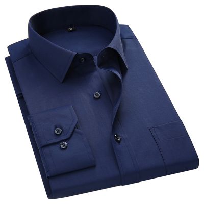 HOT11★Plus Large Size 8XL 7XL Slim Fit Mens Business Cal Long Sleeved Shirt Classic White Black Dark Blue Male Social Dress Shirts