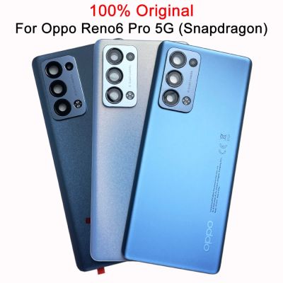 Original Tempered Glass Back Cover For Oppo Reno 6 Pro 5G Snapdragon Reno6 + Battery Cover Door Housing With Camera Lens Repair Replacement Parts
