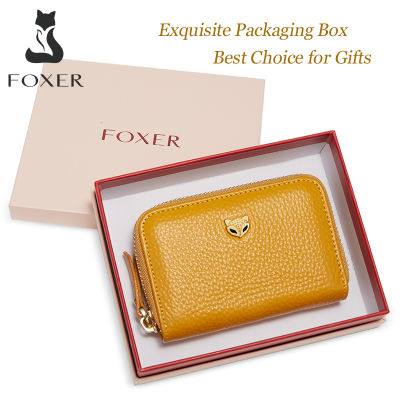 TOP☆FOXER Women Genuine Leather Short Wallet Lady Clutch Strap Credit Card Holder  Coin Purse