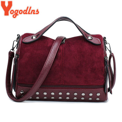 Yogodlns Vintage Rivet Shoulder Bag Women PU Leater Crossbody Bag Luxury Messenger Bag Brand Lady Handbag Large Shopping Purse