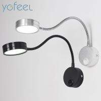 YGFEEL โคมไฟติดผนัง LED พร้อมสวิตช์ลูกบิด5W AC90-260V ไฟอ่านหนังสือโต๊ะข้างเตียงห้องนอนสีเงินปรับทิศทางได้แสงในร่ม