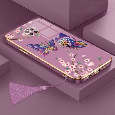 เคสสำหรับ Xiaomi Poco F2 Pro Redmi K30 Pro ผีเสื้อที่สวยงามหรูหราพร้อมเคสป้องกันกล้องดอกไม้เคสโทรศัพท์ขอบชุบซิลิโคนนิ่มพร้อมฟรีสายคล้อง