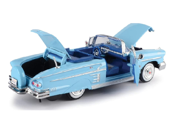 โมเดลรถคลาสสิค-motor-max-no-73200ac-1958-chevy-impala-รุ่น-blue-elegant-อัตราส่วน-1-24-จำลองเหมือนจริง-ผลิตจากโลหะผสม-diecast-model