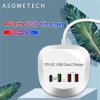 [HOT HAIXWLXKWW 589] 4 Ports Charger Hub 40W Pd Qc3.0อะแดปเตอร์ชาร์จเร็วเข้ากันได้สำหรับ Iphone