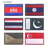 1PC Laos Pakistan Thailand Philippines Cambodia Singapore Japan Flag Patches for Clothes Backpack Sew On Emblem Embroidery Haberdashery