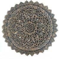 แผ่นไม้แกะสลัก ขนาด 60 ซม. ทำสีดำขัด สไตล์แอนทีค งานแฮนด์เมด Teak Wood Carving 60cm. (Black Wash)