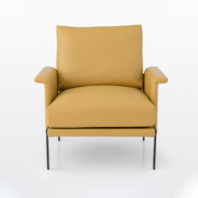modernform เก้าอี้พักผ่อน CIEL ขาเหล็กดำ หุ้มหนัง ITALY สีเหลือง