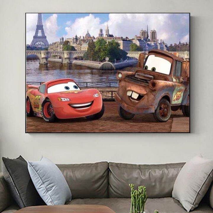 disney-ภาพวาดผ้าใบ-lightning-mcqueen-cars-series-wall-art-โปสเตอร์และพิมพ์ภาพผนังศิลปะสำหรับตกแต่งห้องนั่งเล่น-cuadros