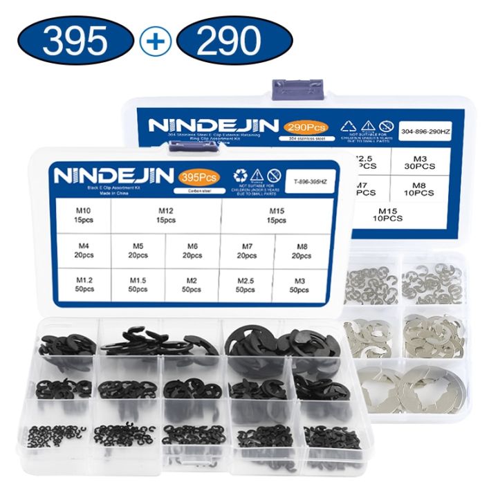 nindejin-ชุดที่หนีบสีดำ-m1-2-m15เหล็กคาร์บอน290ชิ้น-e-ชุดคลิป1-2-15สเตนเลสสตีลสำหรับเพลา395ชิ้น