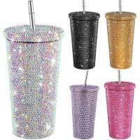 16.9Oz Diamond Water Straw Bottle Sealing Stainless Steel Sweet Beverage Rhinestones Drinking Water Cup Бутылка Для Воды Термос