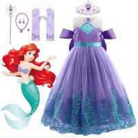 Summer Girls Sleeveless Poncho Skirt Disney Mermaid Ariel Princess Cosplay Costumes Kids Halloween Birthday Party Dress 3-10Year  by Hs2023