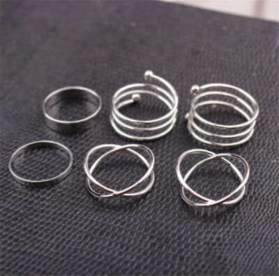 shiqinbaihuo ชุดแหวนที่มีเอกลักษณ์ใหม่แหวนสวมนิ้วทำจากอัลลอยสไตล์พังค์สำหรับผู้หญิงแหวนสวมนิ้ว6ชิ้น