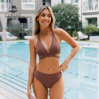 hotx 【cw】 CUPSHE Ribbed Tie Back Mid Waist Sets Swimsuit V-neck Pieces Beachwear 2023 Bathing Swimwear