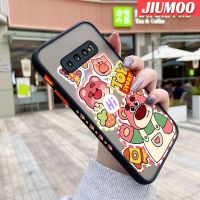 JIUMOO เคสปลอกสำหรับ Samsung Galaxy S10 4G S10 Plus S10 Lite เคสการ์ตูนรูปหมีสตรอเบอร์รี่บางดีไซน์ใหม่ขอบสี่เหลี่ยมด้านข้างกันกระแทกมีน้ำค้างแข็งโปร่งใสแข็งเคสมือถือปลอกซิลิโคนคลุมทั้งหมดเคสป้องกันกล้องนุ่ม