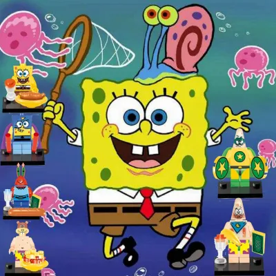 SpongeBob SquarePants น่ารักอะนิเมะน่ารักการ์ตูนของขวัญวันเกิดการศึกษาของเล่นสำหรับเด็ก DIY อาคารบล็อก Minifigures อิฐภาพยนตร์