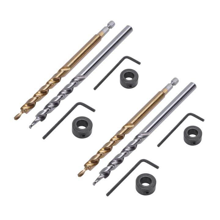 4Pcs 1/4 Inch Hex Shank Pocket Hole Drill Bit + 3/8(9.5mm)Replacement