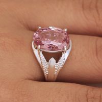 [COD] Cao Shi cross-border e-commerce new hot super large oval pink zircon ring versatile womens silver-plated