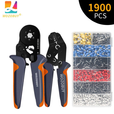 WOZOBUY Wire Terminal Ferrule Crimping Tool,HSC8 6-6SN-06WF Ratchet Electrician Crimper Pliers with Cable Lugs Kit AWG23-10