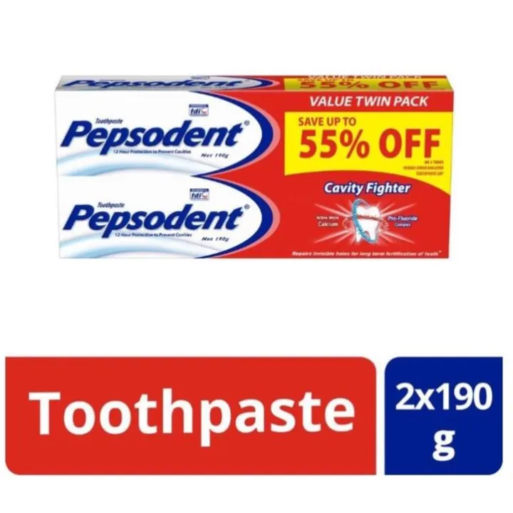 Pepsodent Toothpaste Cavity Fighter 190g x 2 dental cup toothpaste